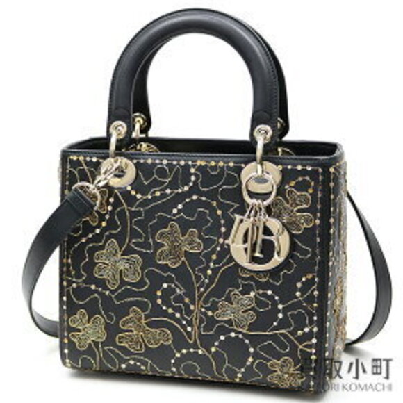 Dior Handbags - Lady Dior Embroidery Bag Sequins Black calf leather handbag